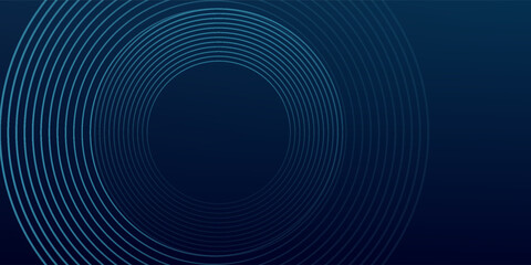 Abstract blue glowing geometric lines on dark blue background. Modern shiny blue circle lines pattern. Futuristic technology concept. Suit for cover, poster, banner, header, website.eps10
