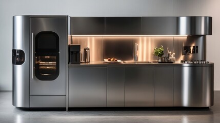 Modern metallic kitchen with smart appliances