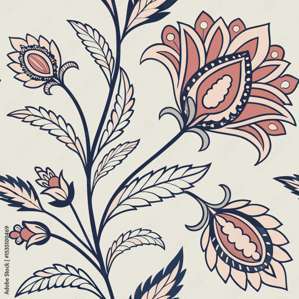 Poster intricate floral motif seamless vector pattern with elegant colors