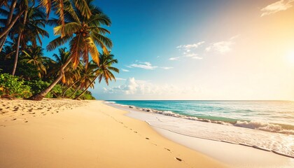 Tropical sandy ocean beach with palm trees