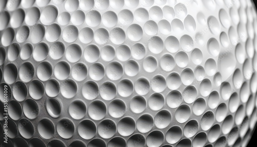 Poster macro close-up of futuristic white honeycomb surface with 3d circular indentations and soft shadows 