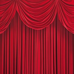 Luxurious Red Velvet Curtain: A sumptuous, richly textured red velvet curtain drapes elegantly, inviting the audience into a world of drama and spectacle.