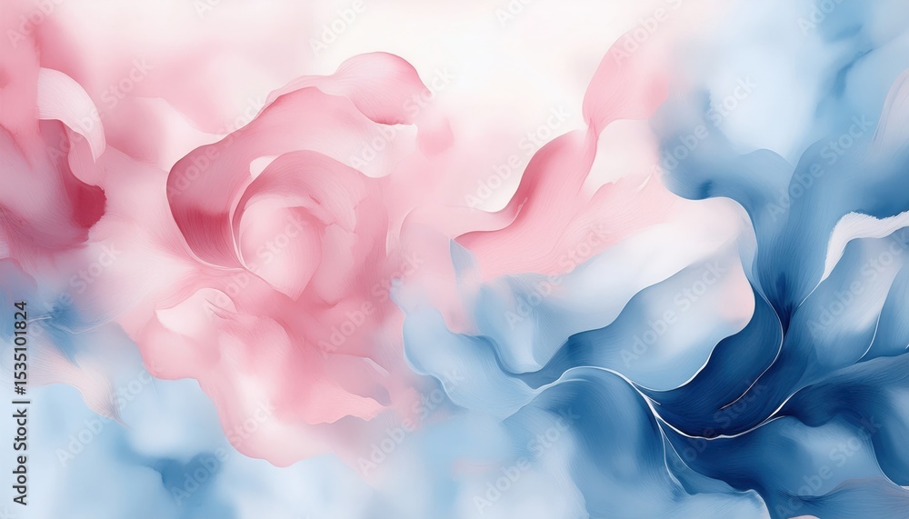 Poster dreamy pink and blue abstract fluid background with soft silky textures and light gradients for modern web design, luxury branding, or editorial print artwork

