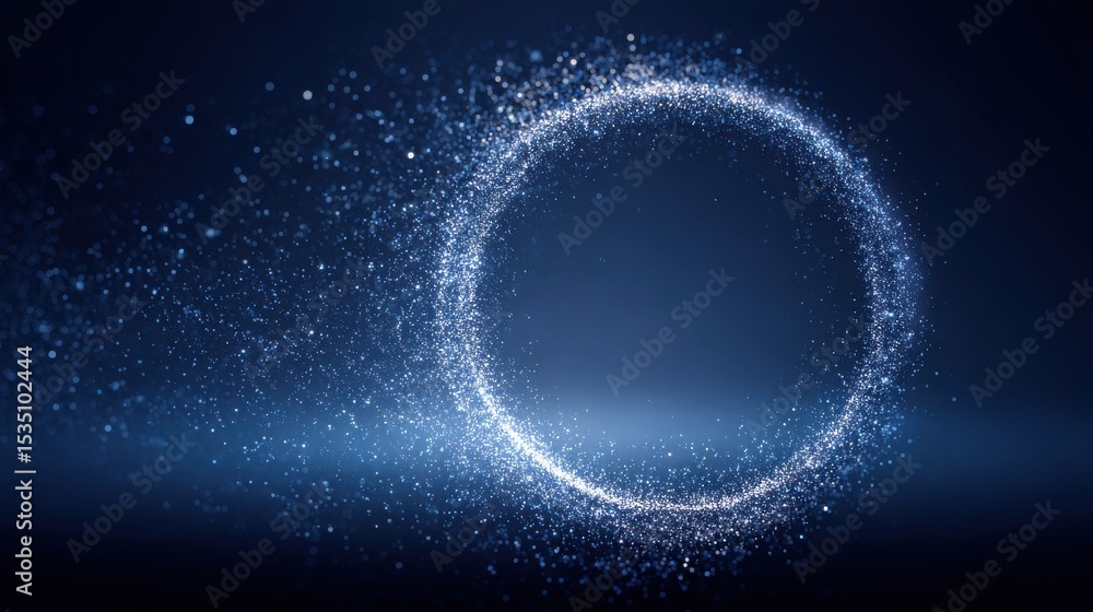 Poster stunning photo of luminous circle of sparkling particles on a dark blue background creating a magica
