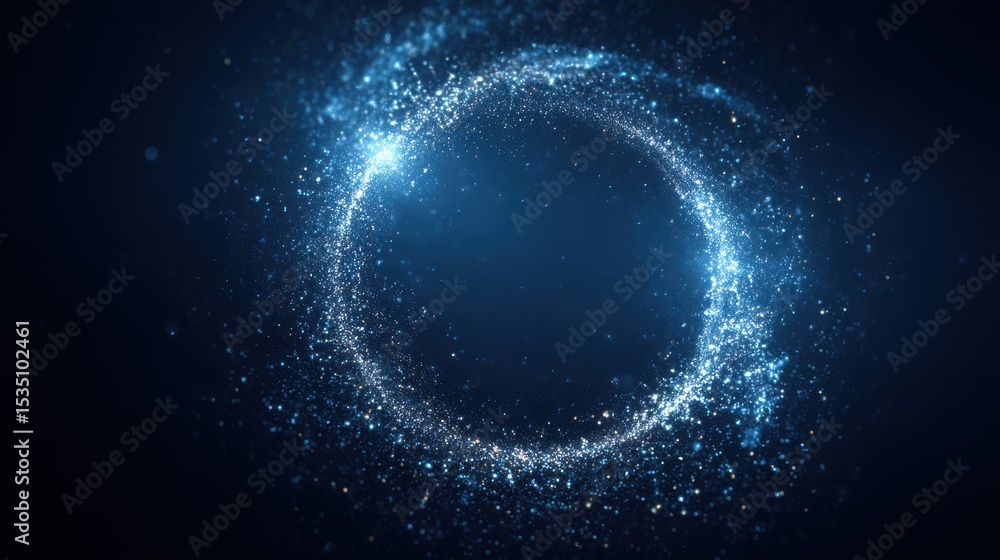 Poster stunning photo of luminous circle of sparkling particles on a dark blue background creating a magica