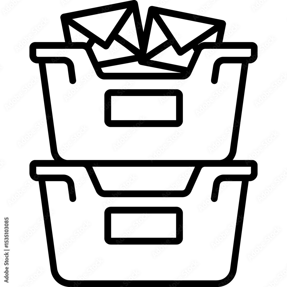 Poster vector icon of stackable mail bins outline