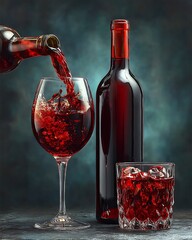 Red wine in glass with vintage background