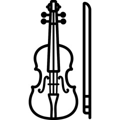 Violin with bow outline icon vector