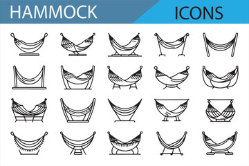 Hammock icon set showcasing various styles of hammocks for use in vacation and outdoor activities