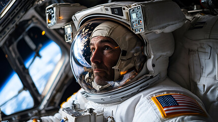 Astronaut in Space Suit Inside a Spacecraft