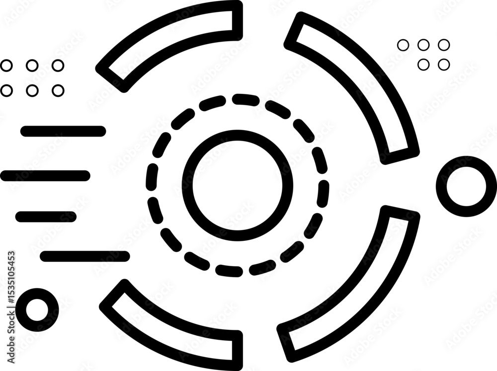 Poster abstract geometric design featuring circular and linear elements, creating futuristic and dynamic pa