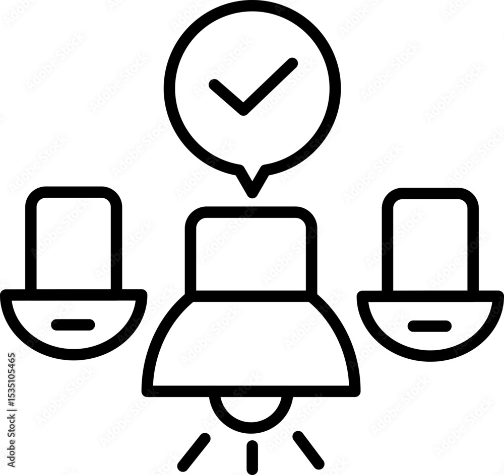 Poster this depicts minimalistic icon of smart lighting system, featuring central light with checkmark symb