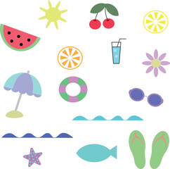 set of beach icons, summer images, cartoon icons,