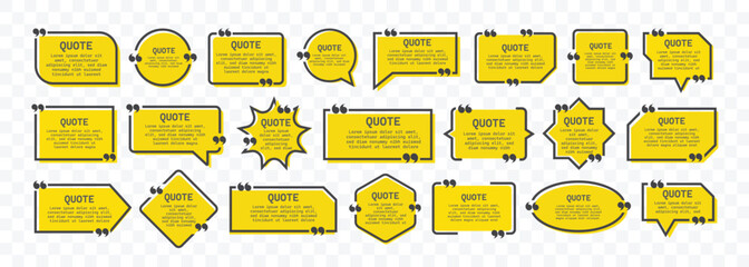 Quote text box frame in speech bubble.Chat bubble in yellow,Text info speech bubble design for blog.Templates of texting black line quote frame symbols. Creative vector banner illustration.