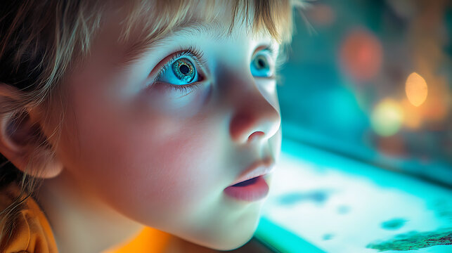 Child Gazing at Illuminated Display