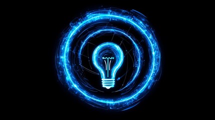A clean, abstract blue spiral representing data flow and new idea, starting with a glowing lightbulb