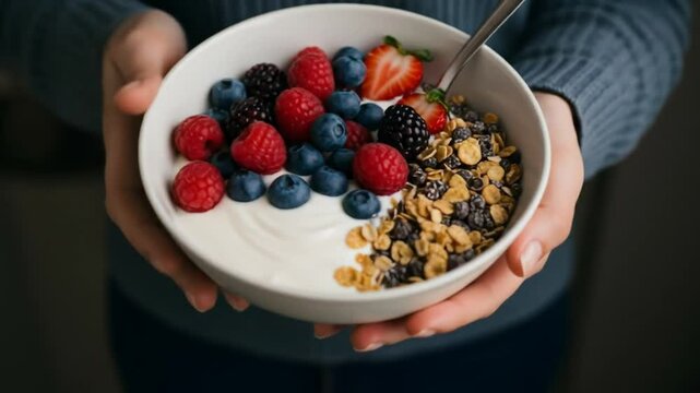 Yogurt parfait with berries and granola