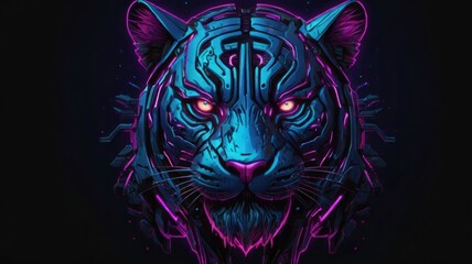 Cyberpunk tiger head, vibrant colors