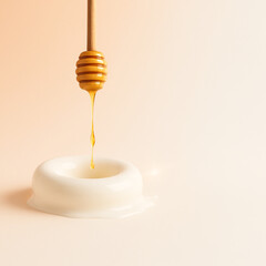 "Milk Splash Torus with Dripping Honey Dipper — Minimalist Breakfast Hero Visual on Pastel Background (8K, High-Speed Studio Shot)"