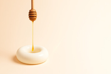 "Milk Splash Torus with Dripping Honey Dipper — Minimalist Breakfast Hero Visual on Pastel Background (8K, High-Speed Studio Shot)"