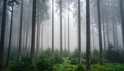 Obraz premium Misty Forest Path Tranquility Nature Scene Peaceful Woods.