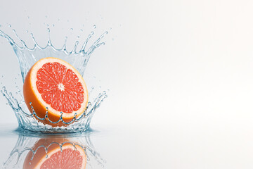 "Frozen Splash Impact with Ruby Grapefruit | Hyper-Real Double-Crown Water Burst on Neutral Cyclorama — 8K Macro Beverage Visual"