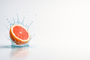 "Frozen Splash Impact with Ruby Grapefruit | Hyper-Real Double-Crown Water Burst on Neutral Cyclorama — 8K Macro Beverage Visual"