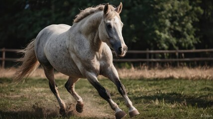 Obraz premium A light gray horse galloping