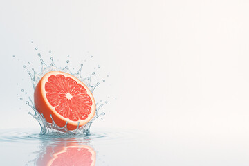 "Frozen Splash Impact with Ruby Grapefruit | Hyper-Real Double-Crown Water Burst on Neutral Cyclorama — 8K Macro Beverage Visual"