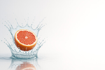 "Frozen Splash Impact with Ruby Grapefruit | Hyper-Real Double-Crown Water Burst on Neutral Cyclorama — 8K Macro Beverage Visual"
