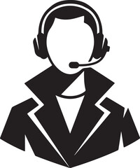 Obraz premium Silhouette vector illustration of a business man in a suit with a headset, standing