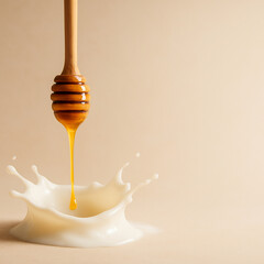 "Milk Splash Torus with Dripping Honey Dipper — Minimalist Breakfast Hero Visual on Pastel Background (8K, High-Speed Studio Shot)"