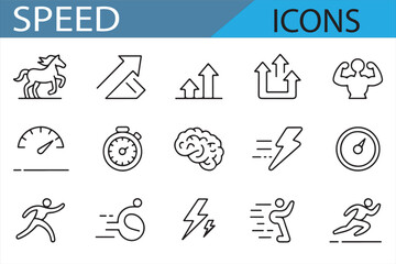 Fototapeta premium Icon collection showing objects like cars, meteors, and rockets in fast motion for dynamic design projects