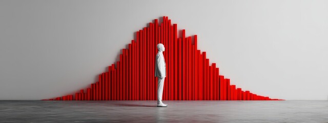 A man stands in front of a red wall of red bars