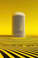 A tall building with a yellow background