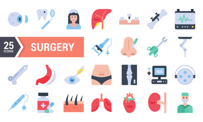 25 Flat Icons for Surgery and Healthcare Design.
