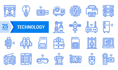 Blue Line Technology Icons for Website and App Design.