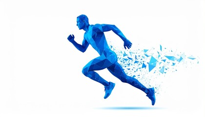 Single geometric running man blue color with sparkling effect. Suitable for marketing or business purposes