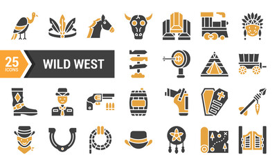 25 Wild West Icons in Two Color Glyph Style.