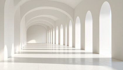 Serene White Archway Corridor Interior Minimalist Design.