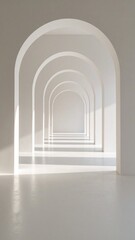 Serene White Archway Corridor Minimalist Architecture Background.