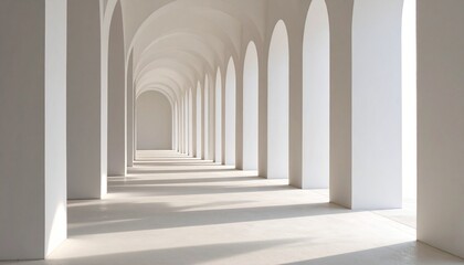 Serene White Archway Corridor Minimalist Architecture Interior Design.