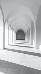 Serene White Archway Corridor Minimalist Architecture Background.