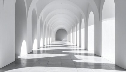 Serene White Archway Corridor Minimalist Architecture.
