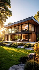 Modern Luxury Home Sunset View Architectural Design.