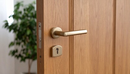 Modern Interior Door with Golden Handle and Keyhole.