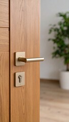 Modern Interior Door with Gold Handle and Keyhole.