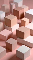 Abstract Geometric Shapes Pastel Cubes Minimalist Composition.