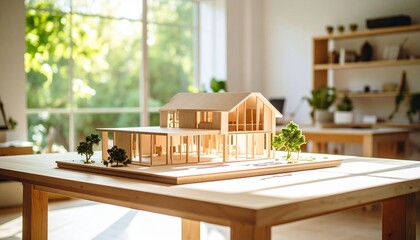 Architectural Model of Modern House Design on Wooden Table.