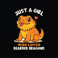 fluffy orange dog, smiling, big eyes, black background, text just a girl who loves bearded dragons,  digital art
